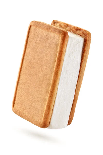 冰淇淋三明治与饼干在白色背景下隔离 修剪路径 — 图库照片