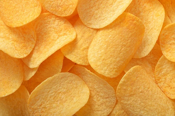 Haufen Gelber Knuspriger Kartoffelchips Hintergrund Oder Textur — Stockfoto
