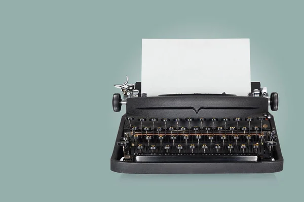Zwarte Schrijfmachine Blauwe Achtergrond Met Kopieerruimte Voor Tekst — Stockfoto