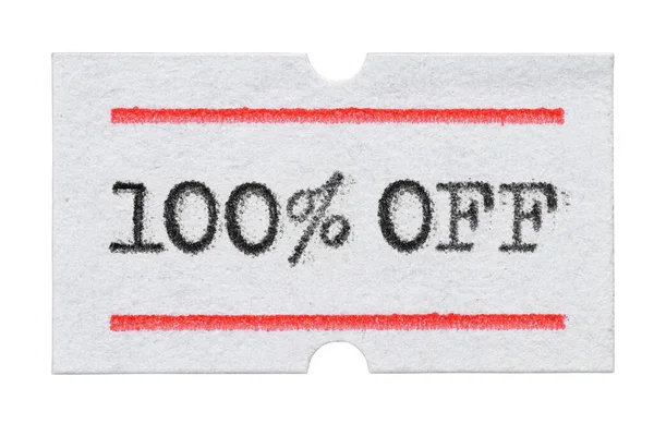 100 Sale Tryckt Med Skrivmaskin Typsnitt Prislapp Klistermärke Isolerad Vit — Stockfoto