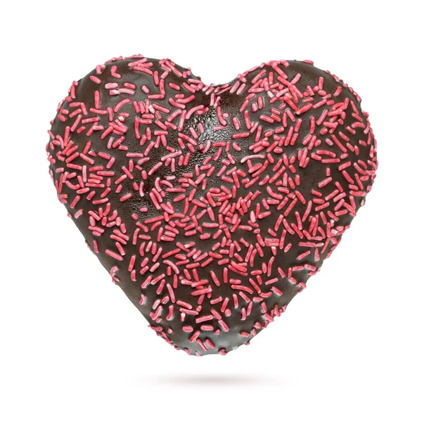 Heart Shape Chocolate Donut Red Sprinkles Isolated White Background Valentine — Stock Photo, Image