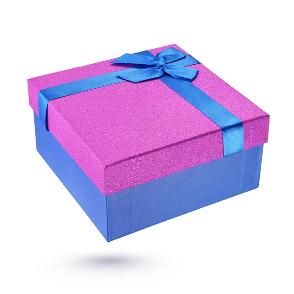 Закрита Синьо Фіолетова Картонна Подарункова Коробка Ізольована Білому Тлі Відсічним — стокове фото