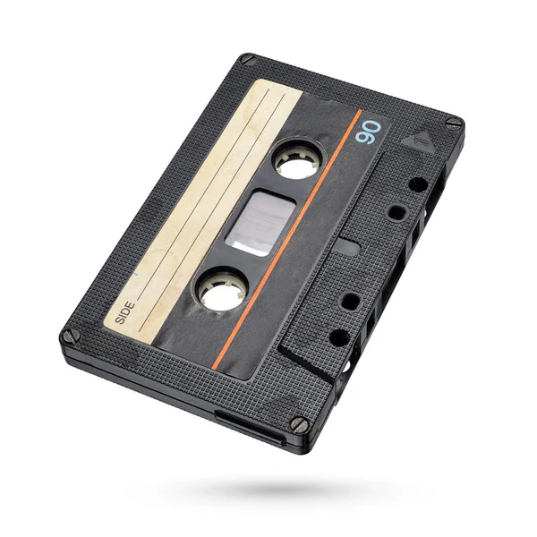 Alte Schwarze Tonbandkassette Isoliert Auf Weißem Hintergrund Mit Clipping Pfad — Stockfoto
