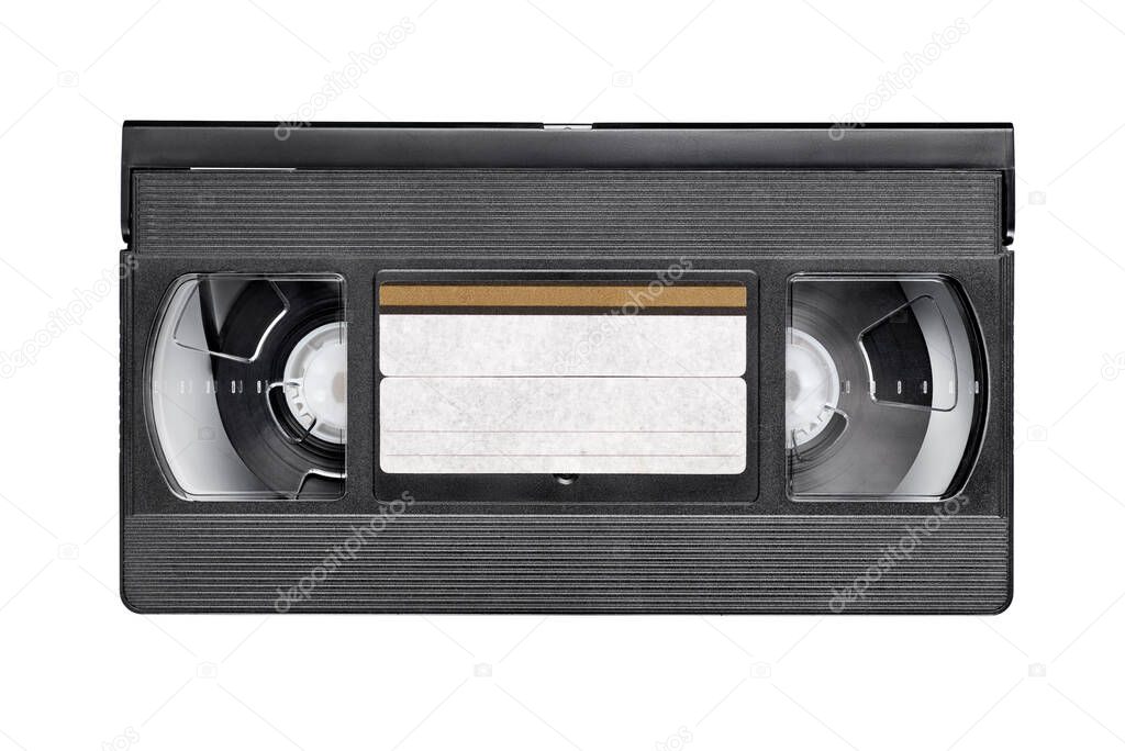 Black VHS video tape cassette isolated on white background