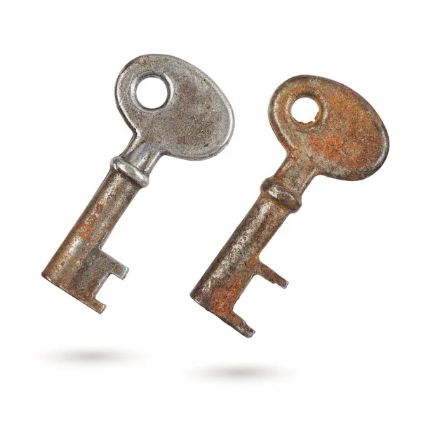 Two Old Rusty Lever Tumbler Keys Isolated White Background — Stock Photo, Image