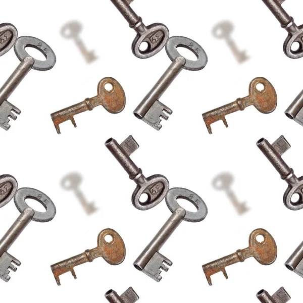 Old Rusty Keys White Background Seamless Texture Pattern — Stock Photo, Image