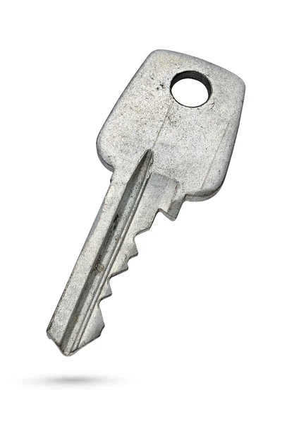 Alter Rostiger Pin Tumbler Schlüssel Isoliert Auf Weißem Hintergrund Mit — Stockfoto