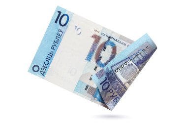 Beyaz arka planda izole edilmiş 10 Belarus rublesi ya da banknotu.