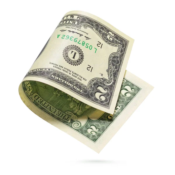 Dwa Dolary Banknot Walutowy Stanów Zjednoczonych Odizolowany Białym Tle — Zdjęcie stockowe