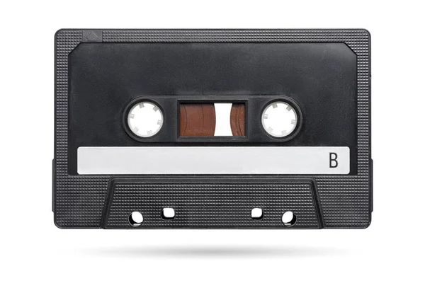 Oude Zwarte Audio Tape Compact Cassette Geïsoleerd Witte Achtergrond Met — Stockfoto