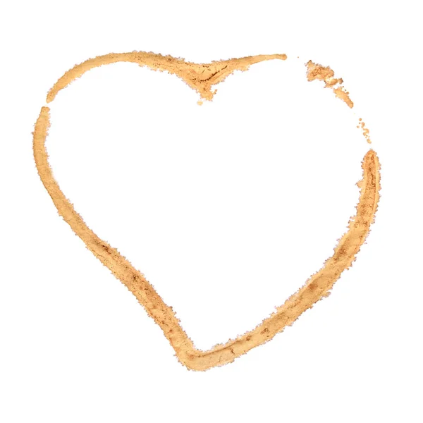Braune Kaffeetasse Fleck Herzform Isoliert Auf Weißem Hintergrund — Stockfoto