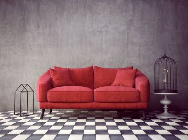Kırmızı koltuk ile odası modern iç