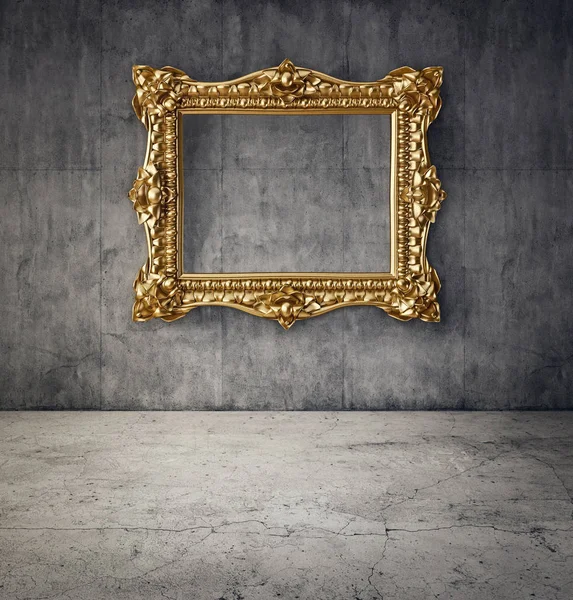 Vintage golden frame on grey wall — Stock Photo, Image