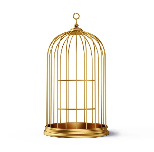 Cage à oiseaux dorée sur blanc — Photo