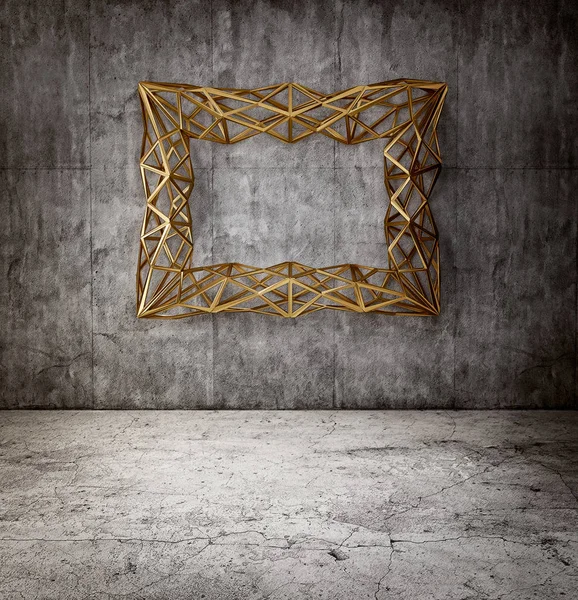 Marco de oro en la habitación con pared de hormigón — Foto de Stock