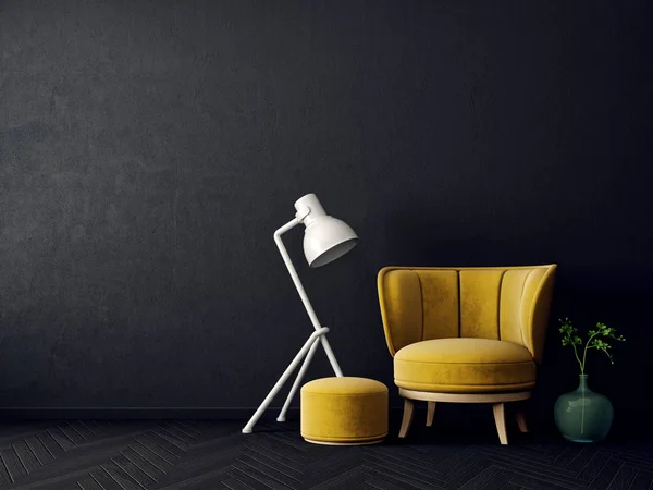 Fauteuil jaune et lampe — Photo