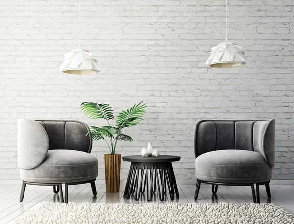 Grey armchairs and coffee table — Stock Photo, Image