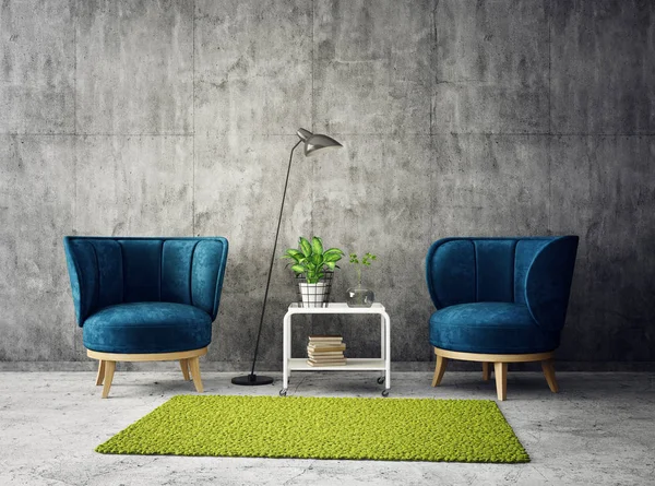 Sillones azules y mesa de centro — Foto de Stock