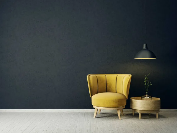 Moderna Sala Estar Con Sillón Amarillo Lámpara Muebles Escandinavos Diseño —  Fotos de Stock