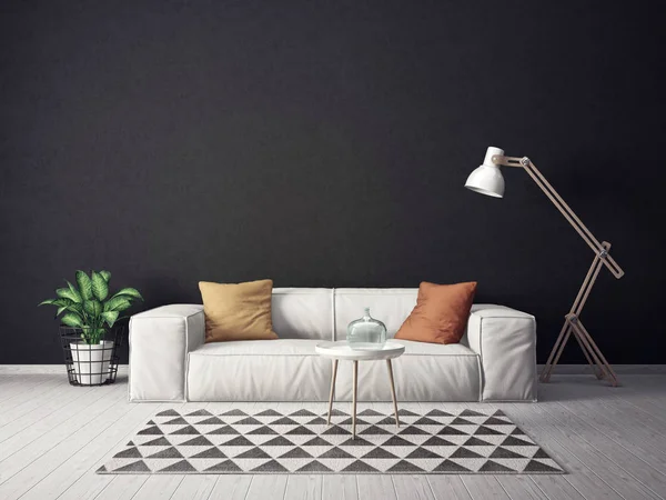 Moderna Sala Estar Con Sofá Lámpara Muebles Escandinavos Diseño Interiores —  Fotos de Stock