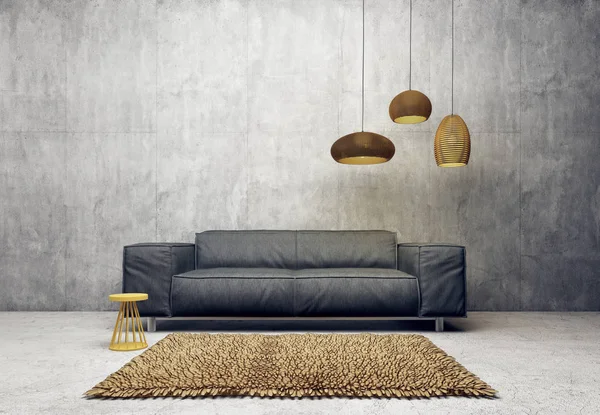 Modernes Wohnzimmer Mit Sofa Und Lampe Skandinavische Einrichtungsmöbel Darstellung — Stockfoto