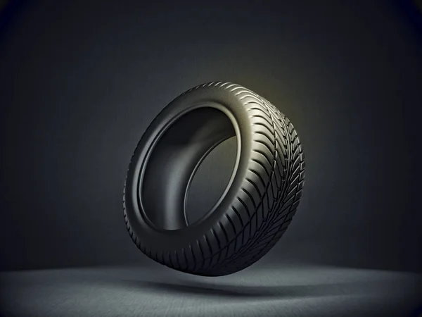 Neumático Negro Aislado Sobre Fondo Oscuro Ilustración —  Fotos de Stock