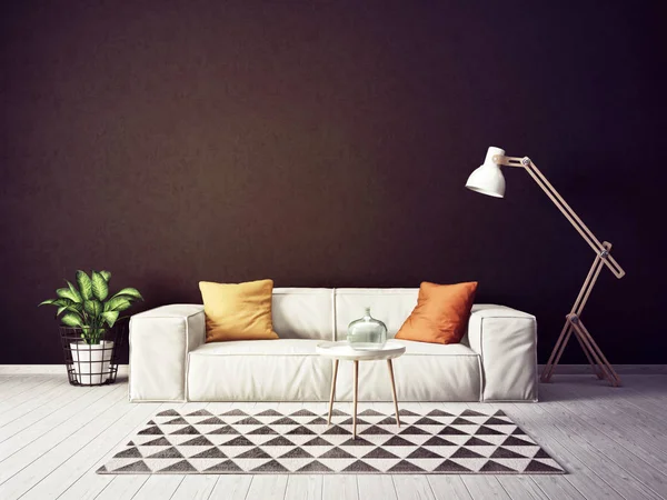 Moderna Sala Estar Con Sofá Lámpara Muebles Escandinavos Diseño Interiores —  Fotos de Stock