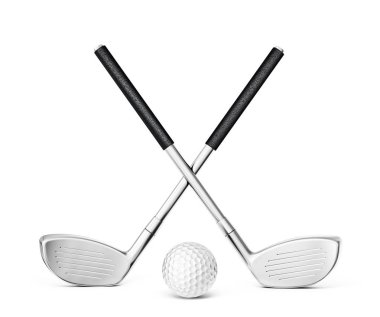 golf kulüpleri beyaz izole. 3D çizim