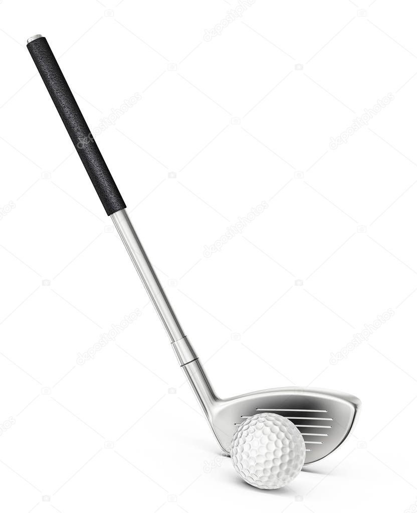 golf club and ball isolated on a white. 3d illustration