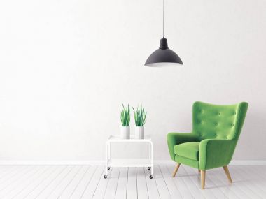 Modern oturma odası ile yeşil tekli