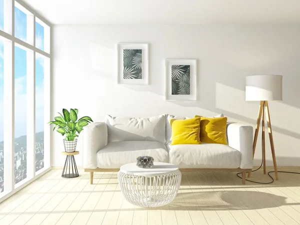 Moderna Sala Estar Con Sofá Lámpara Muebles Escandinavos Diseño Interiores — Foto de Stock