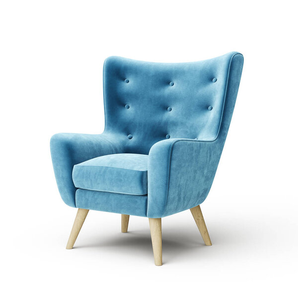 blue armchair isolated on a white background. 3d illustration