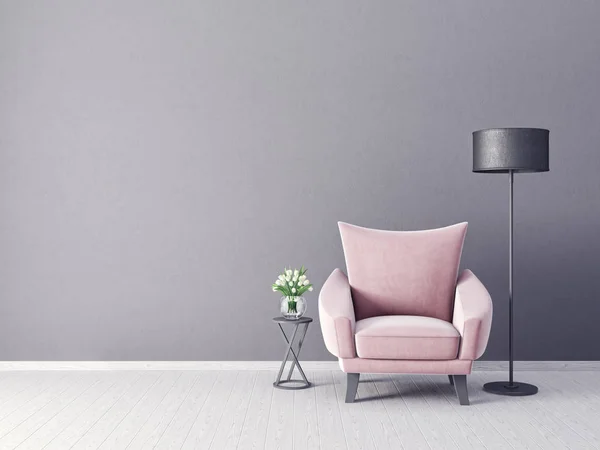 Moderna sala de estar con sillón rosa — Foto de Stock