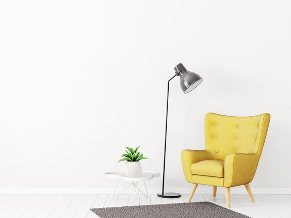 Moderna sala de estar con sillón amarillo — Foto de Stock