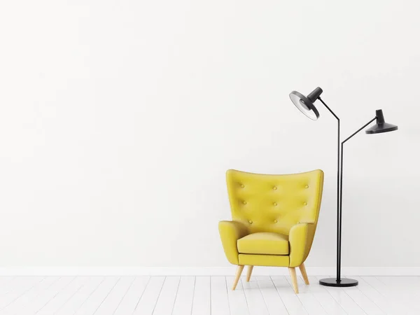 Moderna sala de estar con sillón amarillo —  Fotos de Stock