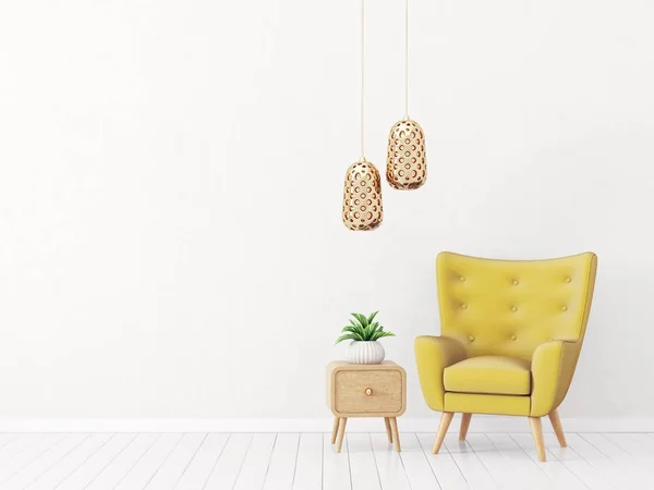 Sala de estar moderna com poltrona amarela — Fotografia de Stock