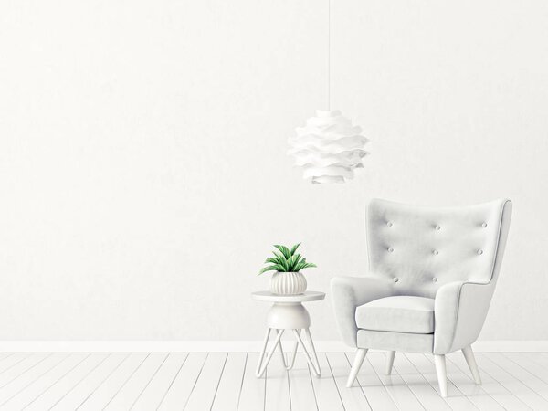 modern living room with white armchair