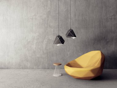 Modern oturma odası koltuk ile. İskandinav iç tasarım