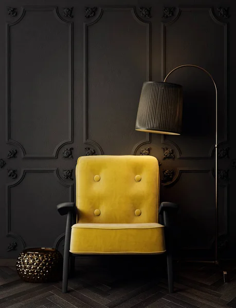 Moderna Sala Estar Con Sillón Amarillo Muebles Diseño Interior Ilustración —  Fotos de Stock