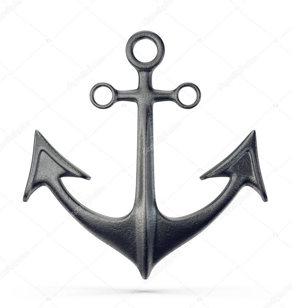 black anchor isolated on a white background. 3d illustration