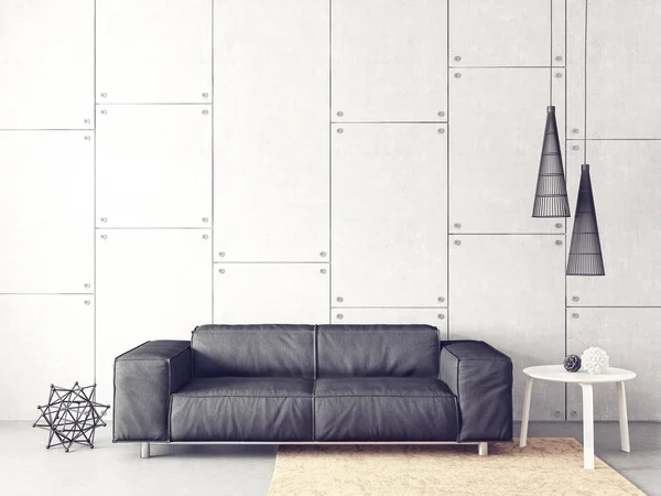 Moderna Sala Estar Muebles Escandinavos Diseño Interiores Ilustración —  Fotos de Stock