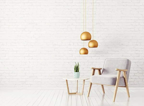 Salon Moderne Avec Fauteuil Lampes Suspendues Table Avec Plante Pot — Photo