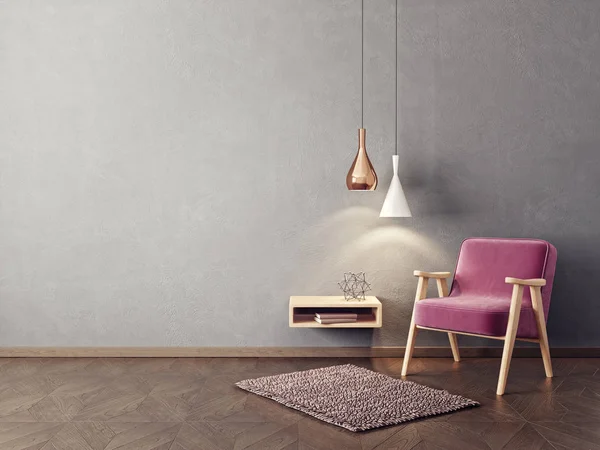 Modernes Wohnzimmer Mit Sessel Hängelampen Und Regal Der Wand Skandinavischer — Stockfoto