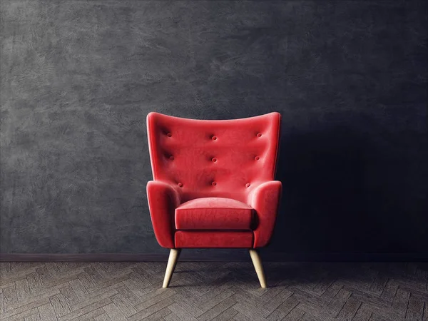 Modern living room with red armchair in scandinavian interior design