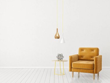 Modern minimalist oturma odası koltuk ile. İskandinav iç tasarım mobilya. 