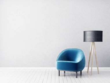 Modern minimalistic living room with armchair. Scandinavian interior design furniture.  clipart