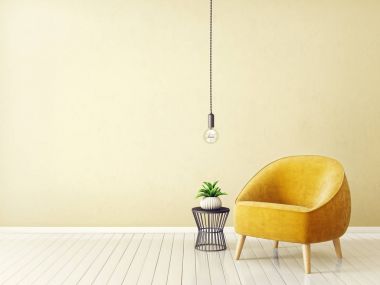 Modern minimalist oturma odası koltuk ile. İskandinav iç tasarım mobilya. 