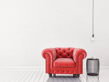 Modern minimalist oturma odası koltuk ile. İskandinav iç tasarım mobilya. 