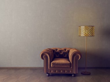 Modern minimalistic living room with armchair. Scandinavian interior design furniture. 