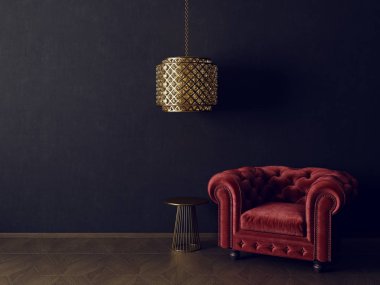 Modern minimalist oturma odası koltuk ile. İskandinav iç tasarım mobilya. 